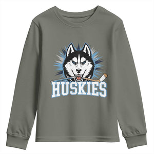 Cool Siberian Husky Ice Hockey Youth Sweatshirt Gift For Dog Lovers TS12 Military Green Print Your Wear