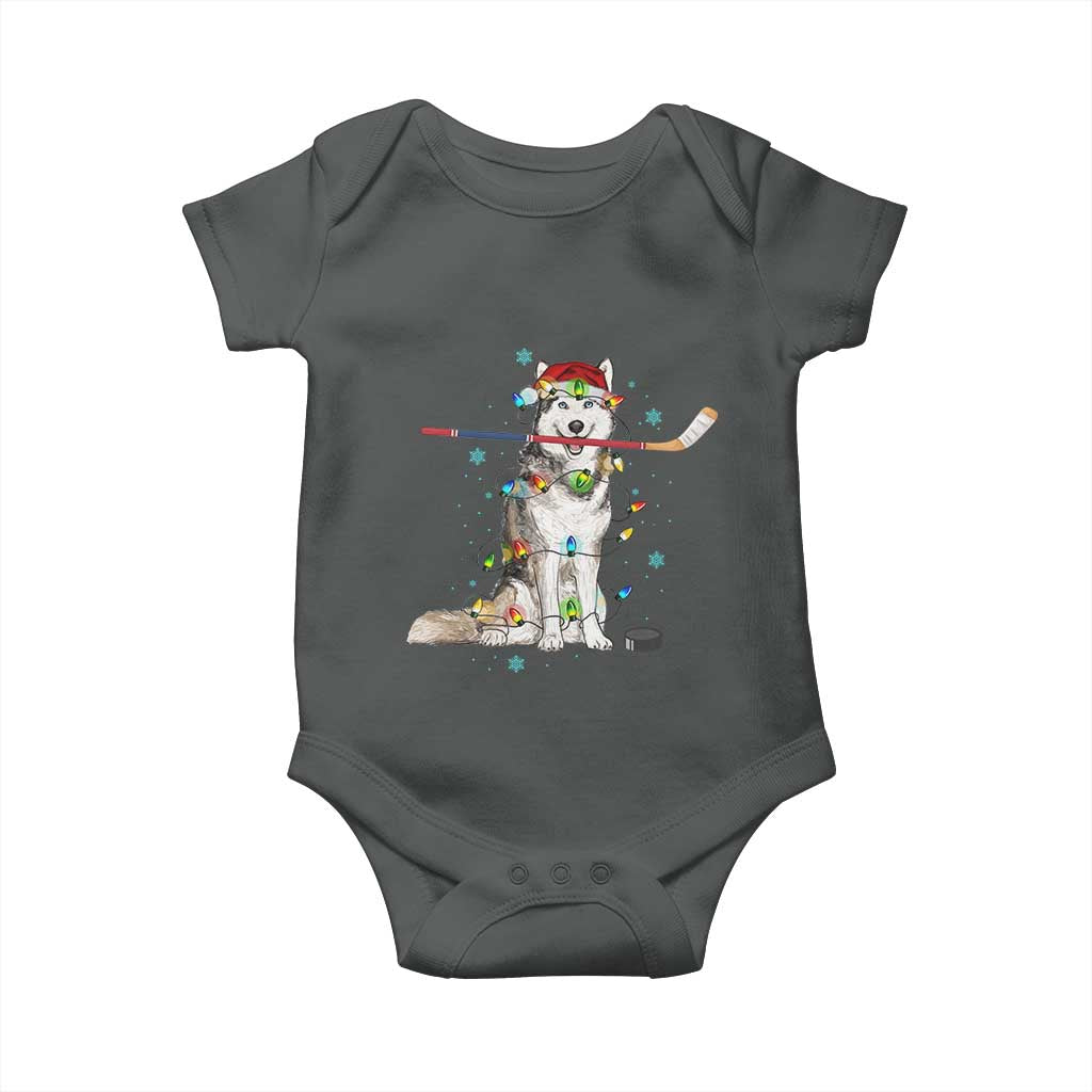 Funny Christmas Husky Ice Hockey Player Holiday Gift Baby Onesie TS12 Dark Heather Print Your Wear