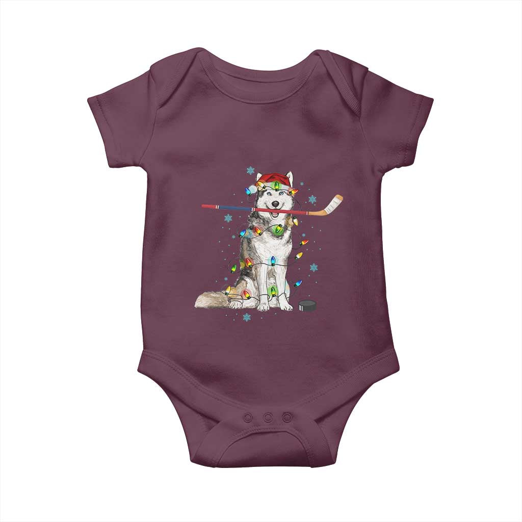 Funny Christmas Husky Ice Hockey Player Holiday Gift Baby Onesie TS12 Maroon Print Your Wear