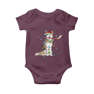 Funny Christmas Husky Ice Hockey Player Holiday Gift Baby Onesie TS12 Maroon Print Your Wear