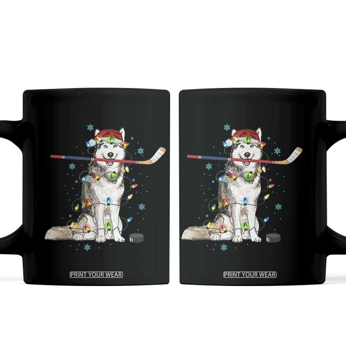 Funny Christmas Husky Ice Hockey Player Holiday Gift Coffee Mug TS12 Black Print Your Wear