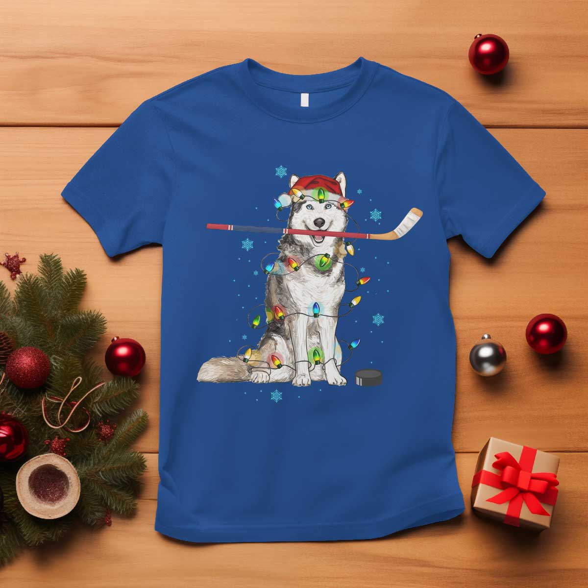 Funny Christmas Husky Ice Hockey Player Holiday Gift T Shirt TS12 Royal Blue Print Your Wear