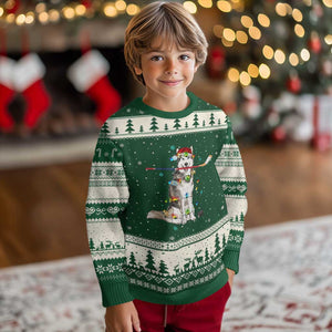 Funny Xmas Husky Ice Hockey Player Holiday Gift Ugly Christmas Sweater TS12 Forest Green Beige Print Your Wear