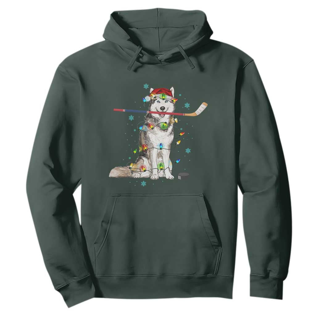 Funny Christmas Husky Ice Hockey Player Holiday Gift Hoodie TS12 Dark Forest Green Print Your Wear