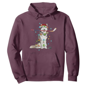 Funny Christmas Husky Ice Hockey Player Holiday Gift Hoodie TS12 Maroon Print Your Wear