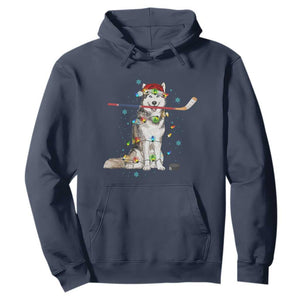 Funny Christmas Husky Ice Hockey Player Holiday Gift Hoodie TS12 Navy Print Your Wear