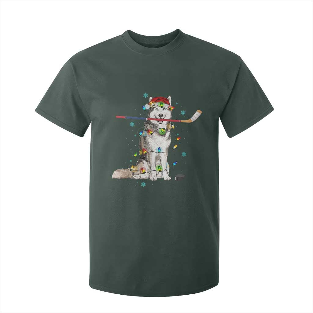 Funny Christmas Husky Ice Hockey Player Holiday Gift T Shirt For Kid TS12 Dark Forest Green Print Your Wear