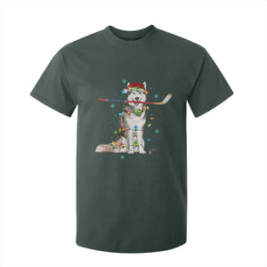 Funny Christmas Husky Ice Hockey Player Holiday Gift T Shirt For Kid TS12 Dark Forest Green Print Your Wear