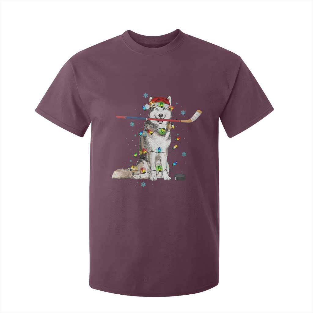 Funny Christmas Husky Ice Hockey Player Holiday Gift T Shirt For Kid TS12 Maroon Print Your Wear