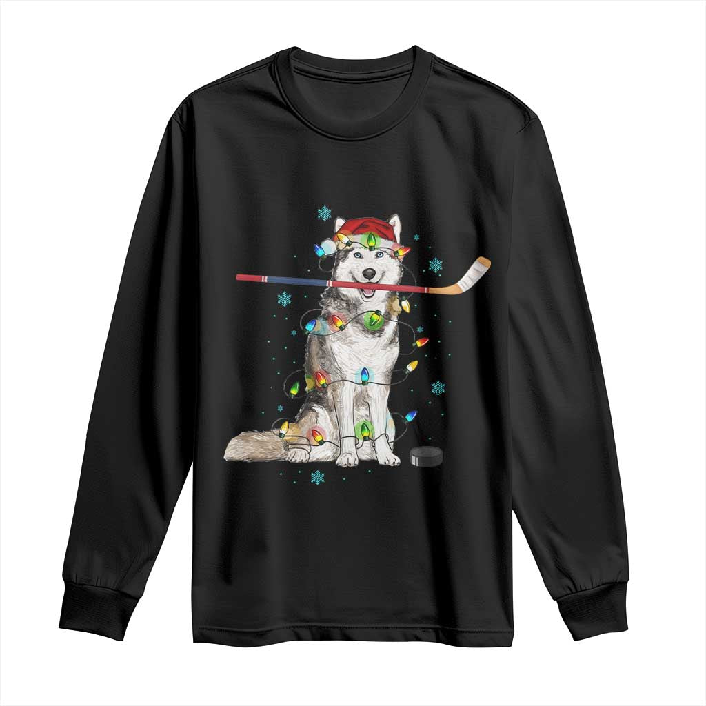 Funny Christmas Husky Ice Hockey Player Holiday Gift Long Sleeve Shirt TS12 Black Print Your Wear