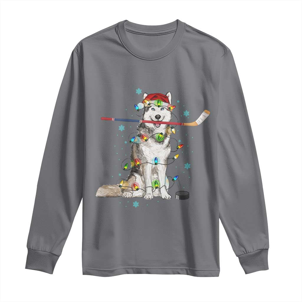 Funny Christmas Husky Ice Hockey Player Holiday Gift Long Sleeve Shirt TS12 Charcoal Print Your Wear