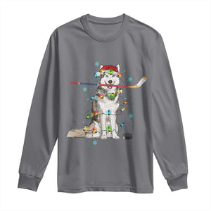 Funny Christmas Husky Ice Hockey Player Holiday Gift Long Sleeve Shirt TS12 Charcoal Print Your Wear