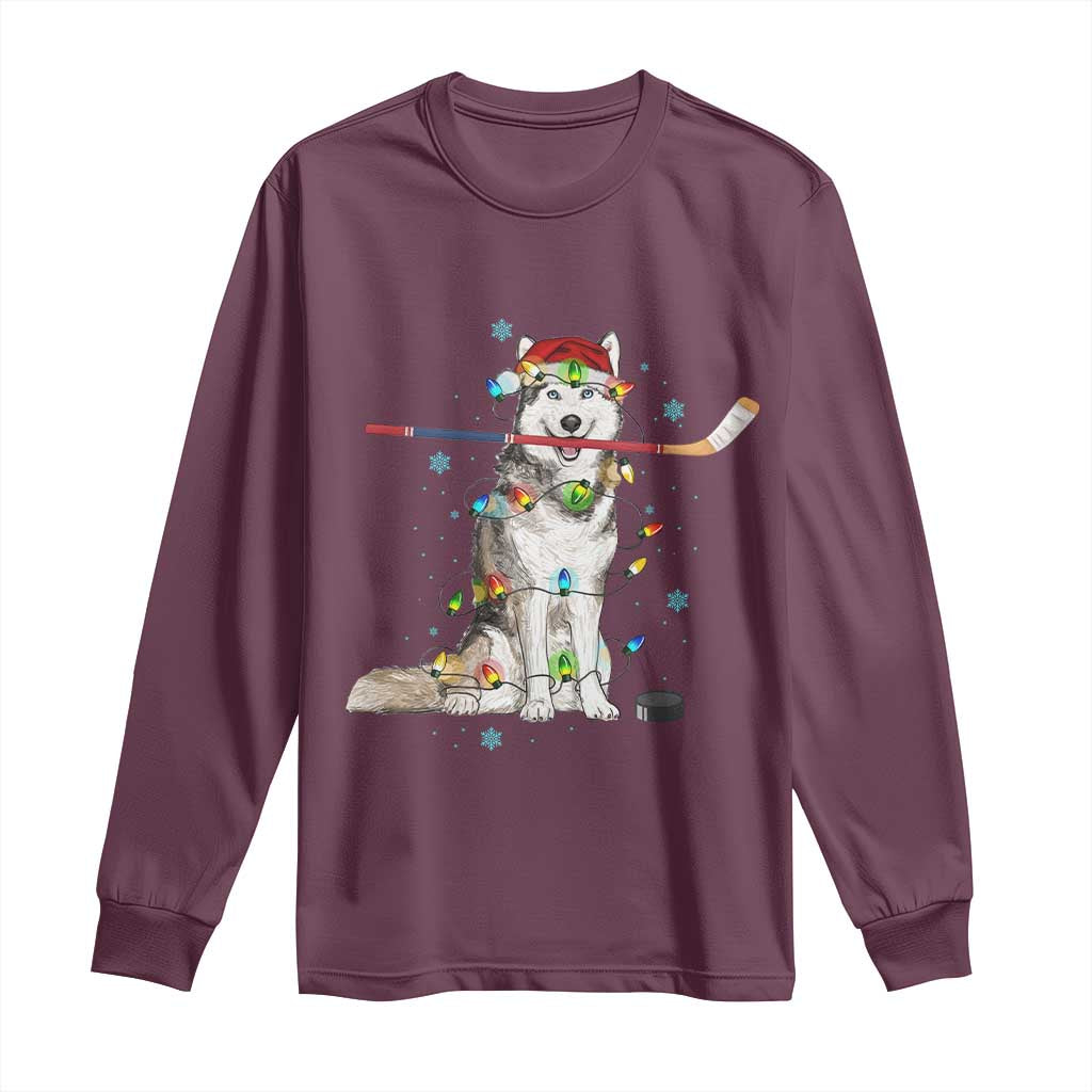 Funny Christmas Husky Ice Hockey Player Holiday Gift Long Sleeve Shirt TS12 Maroon Print Your Wear