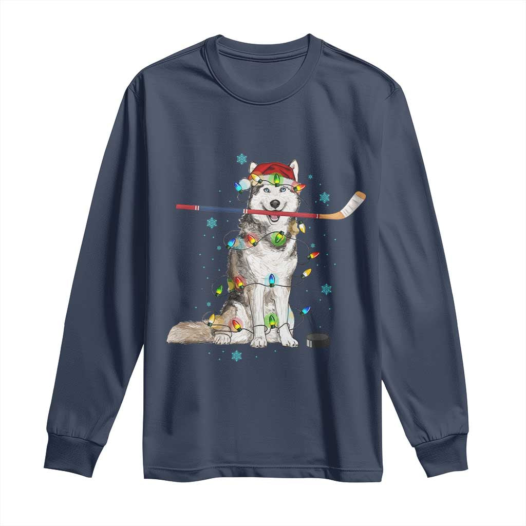 Funny Christmas Husky Ice Hockey Player Holiday Gift Long Sleeve Shirt TS12 Navy Print Your Wear