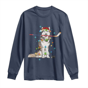 Funny Christmas Husky Ice Hockey Player Holiday Gift Long Sleeve Shirt TS12 Navy Print Your Wear