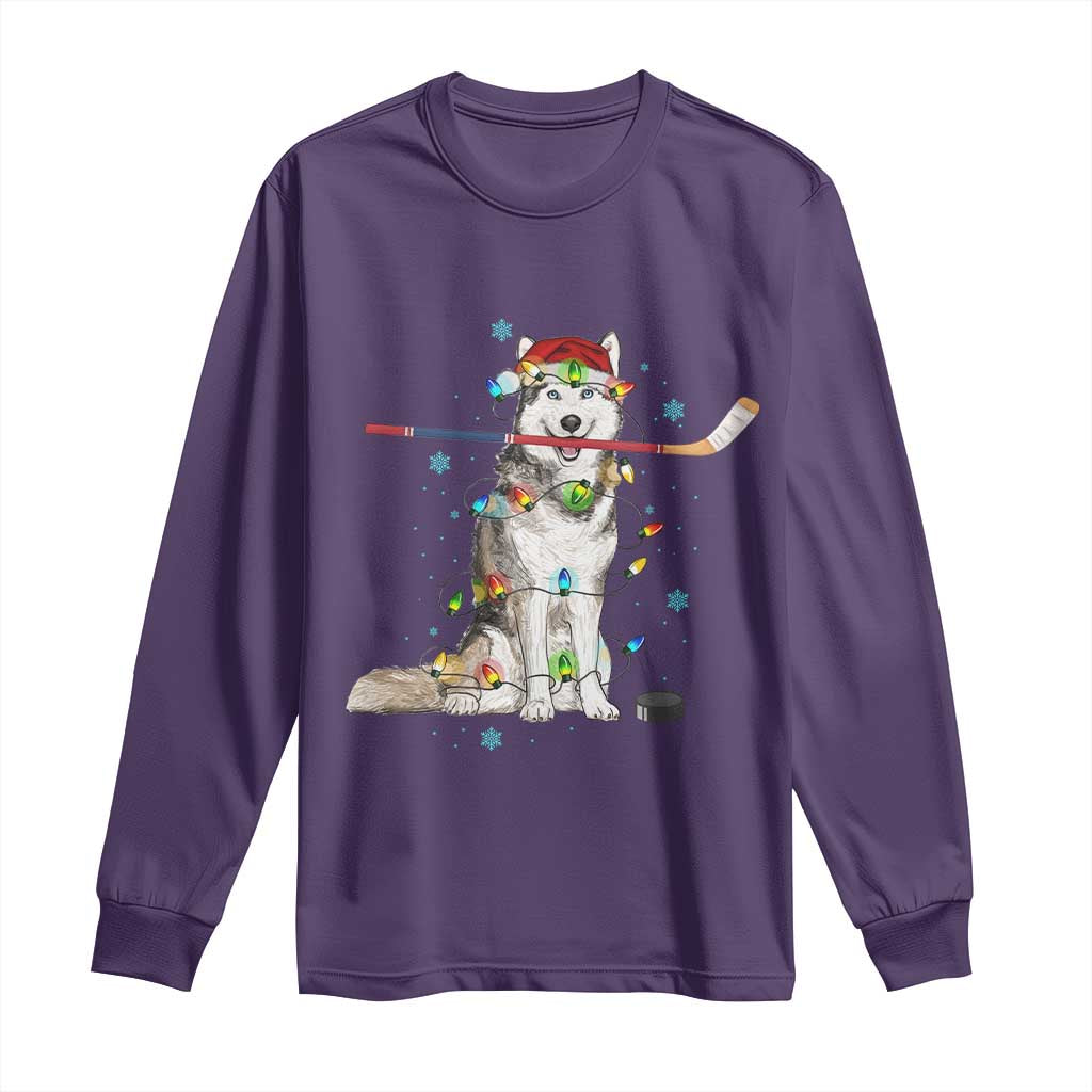 Funny Christmas Husky Ice Hockey Player Holiday Gift Long Sleeve Shirt TS12 Purple Print Your Wear