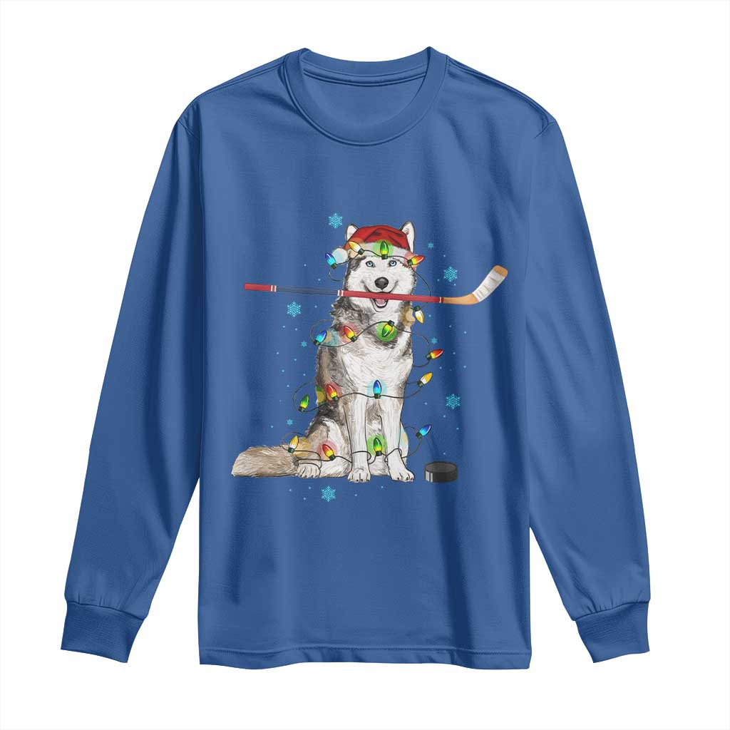 Funny Christmas Husky Ice Hockey Player Holiday Gift Long Sleeve Shirt TS12 Royal Blue Print Your Wear
