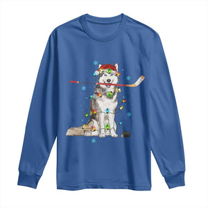 Funny Christmas Husky Ice Hockey Player Holiday Gift Long Sleeve Shirt TS12 Royal Blue Print Your Wear