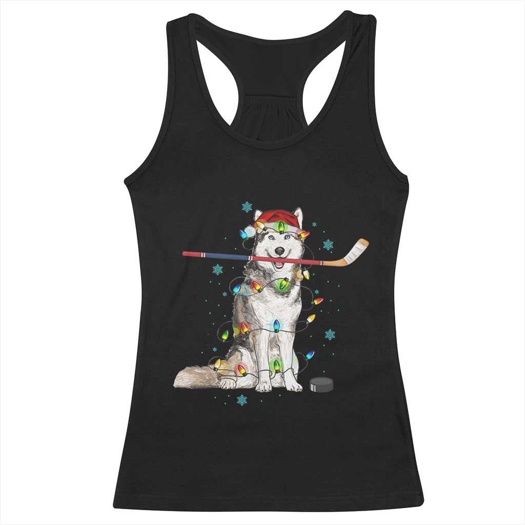 Funny Christmas Husky Ice Hockey Player Holiday Gift Racerback Tank Top TS12 Black Print Your Wear