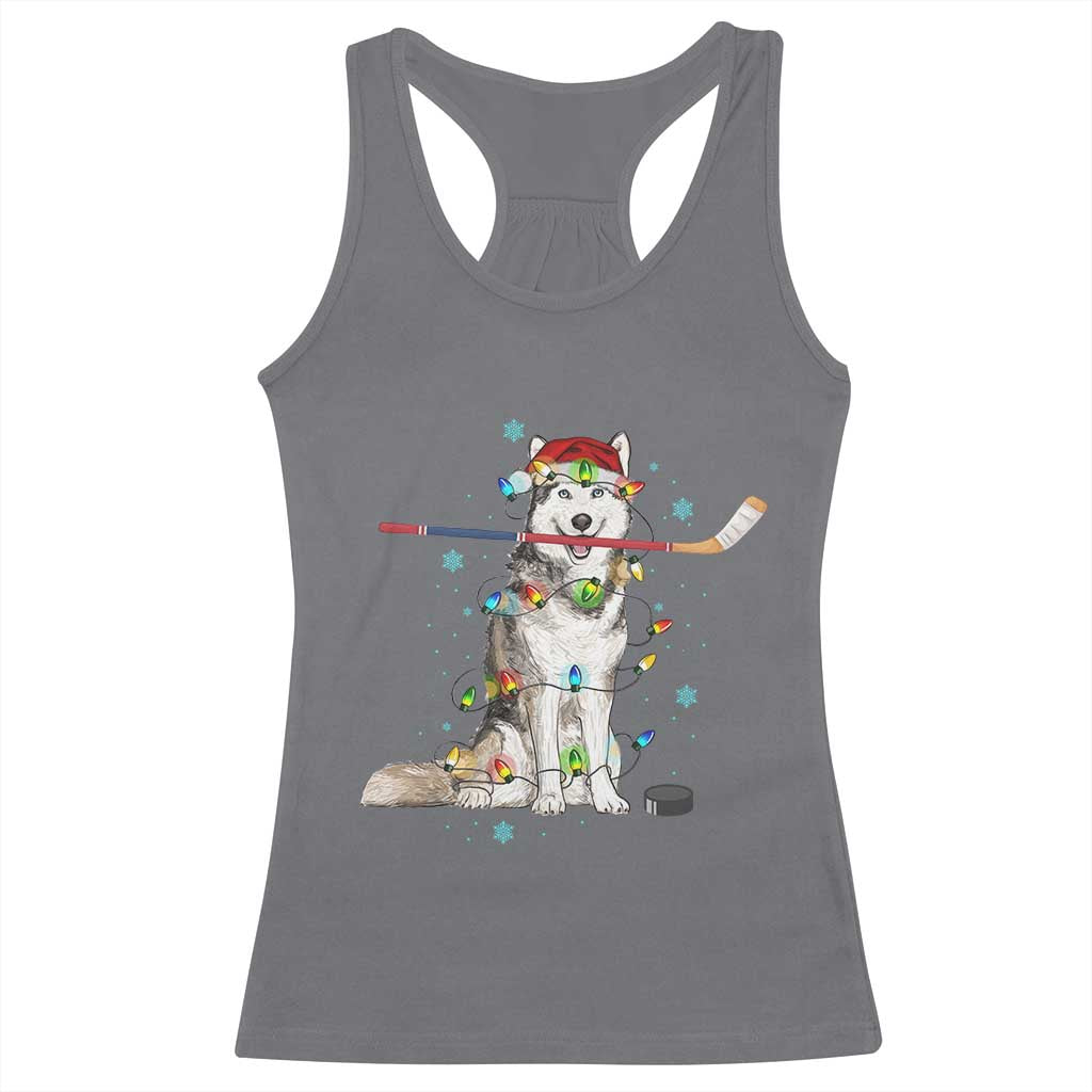 Funny Christmas Husky Ice Hockey Player Holiday Gift Racerback Tank Top TS12 Charcoal Print Your Wear