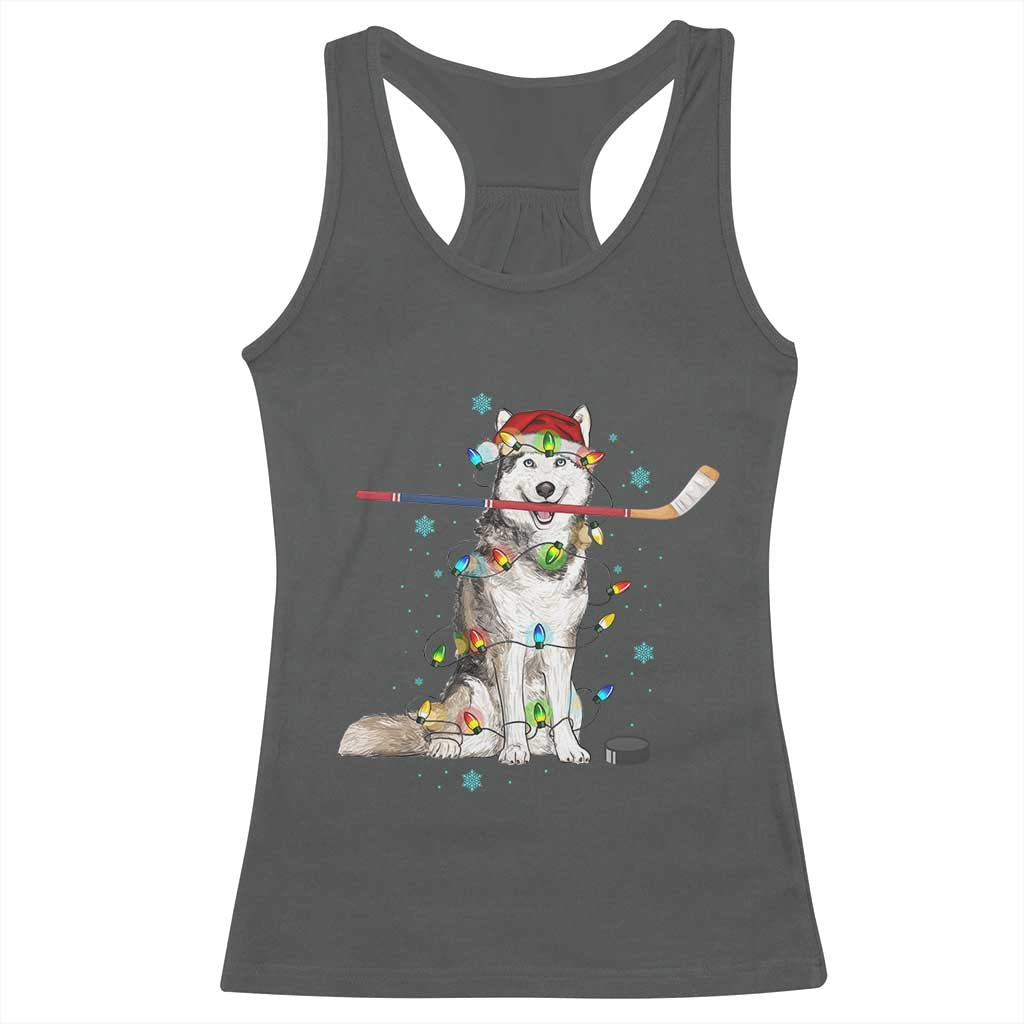 Funny Christmas Husky Ice Hockey Player Holiday Gift Racerback Tank Top TS12 Dark Heather Print Your Wear