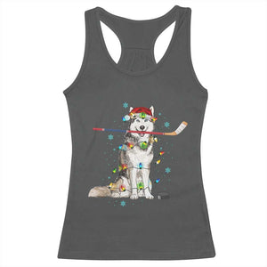 Funny Christmas Husky Ice Hockey Player Holiday Gift Racerback Tank Top TS12 Dark Heather Print Your Wear