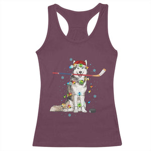 Funny Christmas Husky Ice Hockey Player Holiday Gift Racerback Tank Top TS12 Maroon Print Your Wear