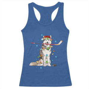 Funny Christmas Husky Ice Hockey Player Holiday Gift Racerback Tank Top TS12 Royal Blue Print Your Wear