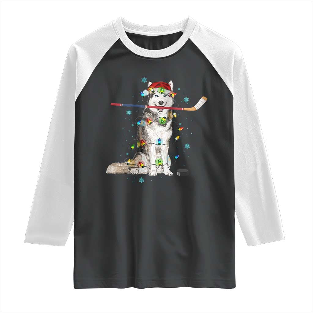 Funny Christmas Husky Ice Hockey Player Holiday Gift Raglan Shirt TS12 Black White Print Your Wear