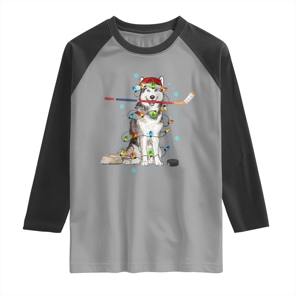 Funny Christmas Husky Ice Hockey Player Holiday Gift Raglan Shirt TS12 Sport Gray Black Print Your Wear