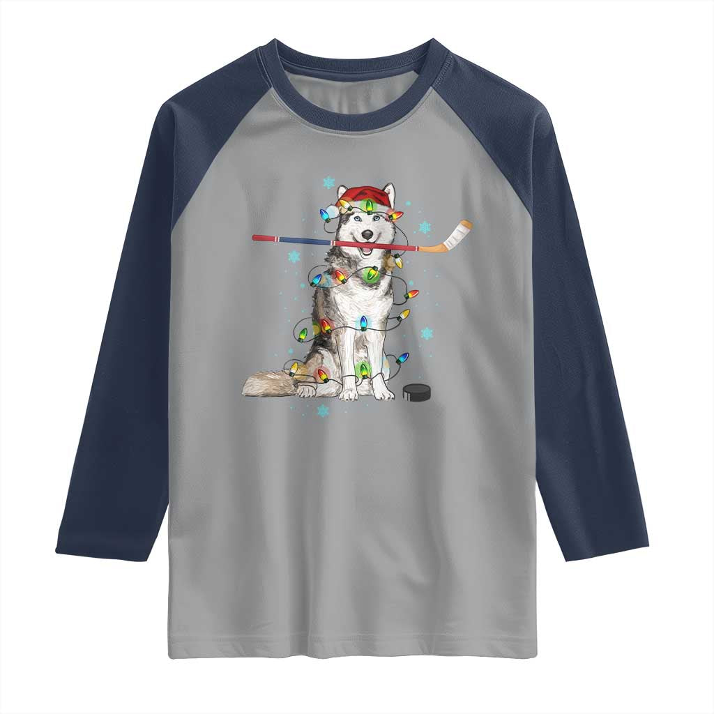 Funny Christmas Husky Ice Hockey Player Holiday Gift Raglan Shirt TS12 Sport Gray Navy Print Your Wear