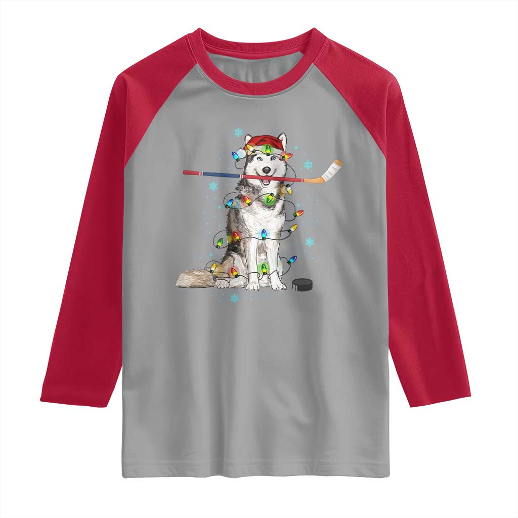 Funny Christmas Husky Ice Hockey Player Holiday Gift Raglan Shirt TS12 Sport Gray Red Print Your Wear