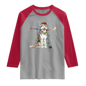 Funny Christmas Husky Ice Hockey Player Holiday Gift Raglan Shirt TS12 Sport Gray Red Print Your Wear