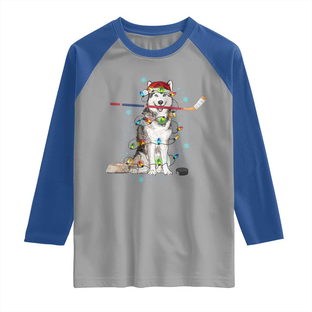 Funny Christmas Husky Ice Hockey Player Holiday Gift Raglan Shirt TS12 Sport Gray Royal Print Your Wear