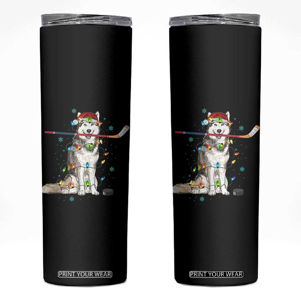 Funny Christmas Husky Ice Hockey Player Holiday Gift Skinny Tumbler TS12 Black Print Your Wear