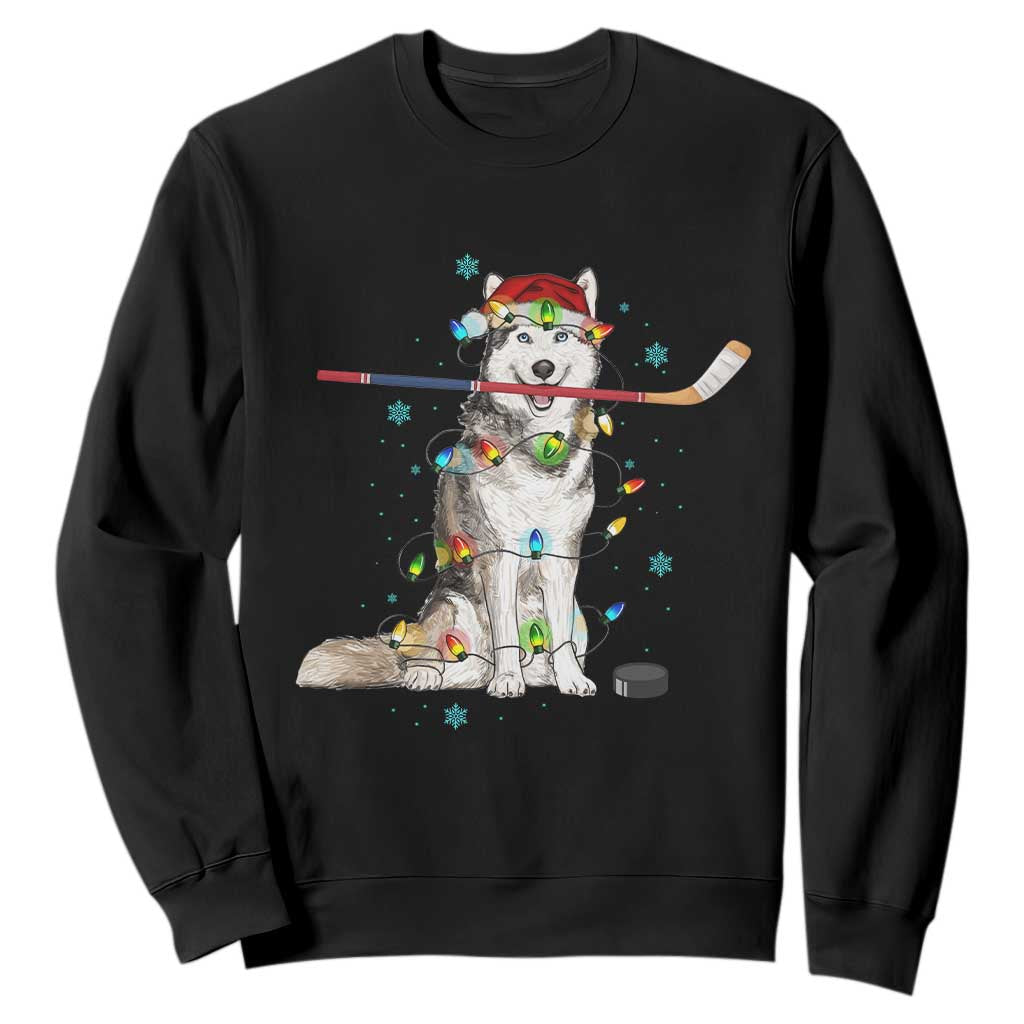 Funny Christmas Husky Ice Hockey Player Holiday Gift Sweatshirt TS12 Black Print Your Wear