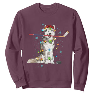 Funny Christmas Husky Ice Hockey Player Holiday Gift Sweatshirt TS12 Maroon Print Your Wear