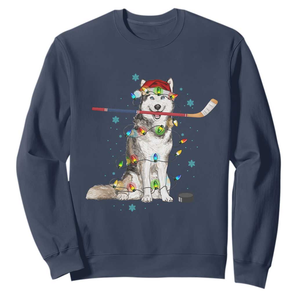 Funny Christmas Husky Ice Hockey Player Holiday Gift Sweatshirt TS12 Navy Print Your Wear