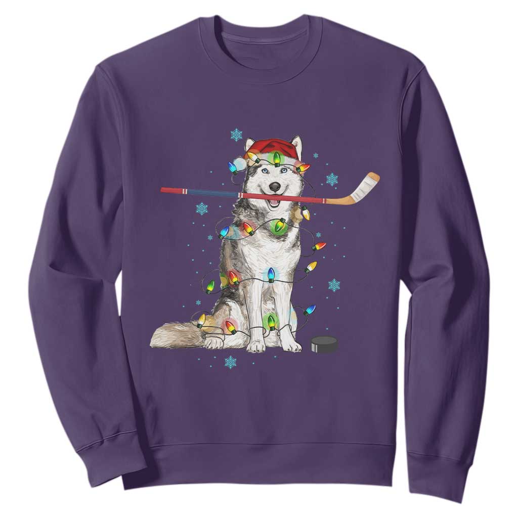 Funny Christmas Husky Ice Hockey Player Holiday Gift Sweatshirt TS12 Purple Print Your Wear