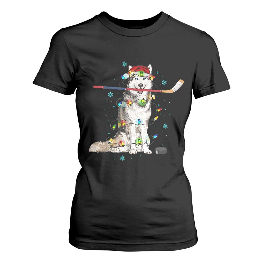 Funny Christmas Husky Ice Hockey Player Holiday Gift T Shirt For Women TS12 Black Print Your Wear