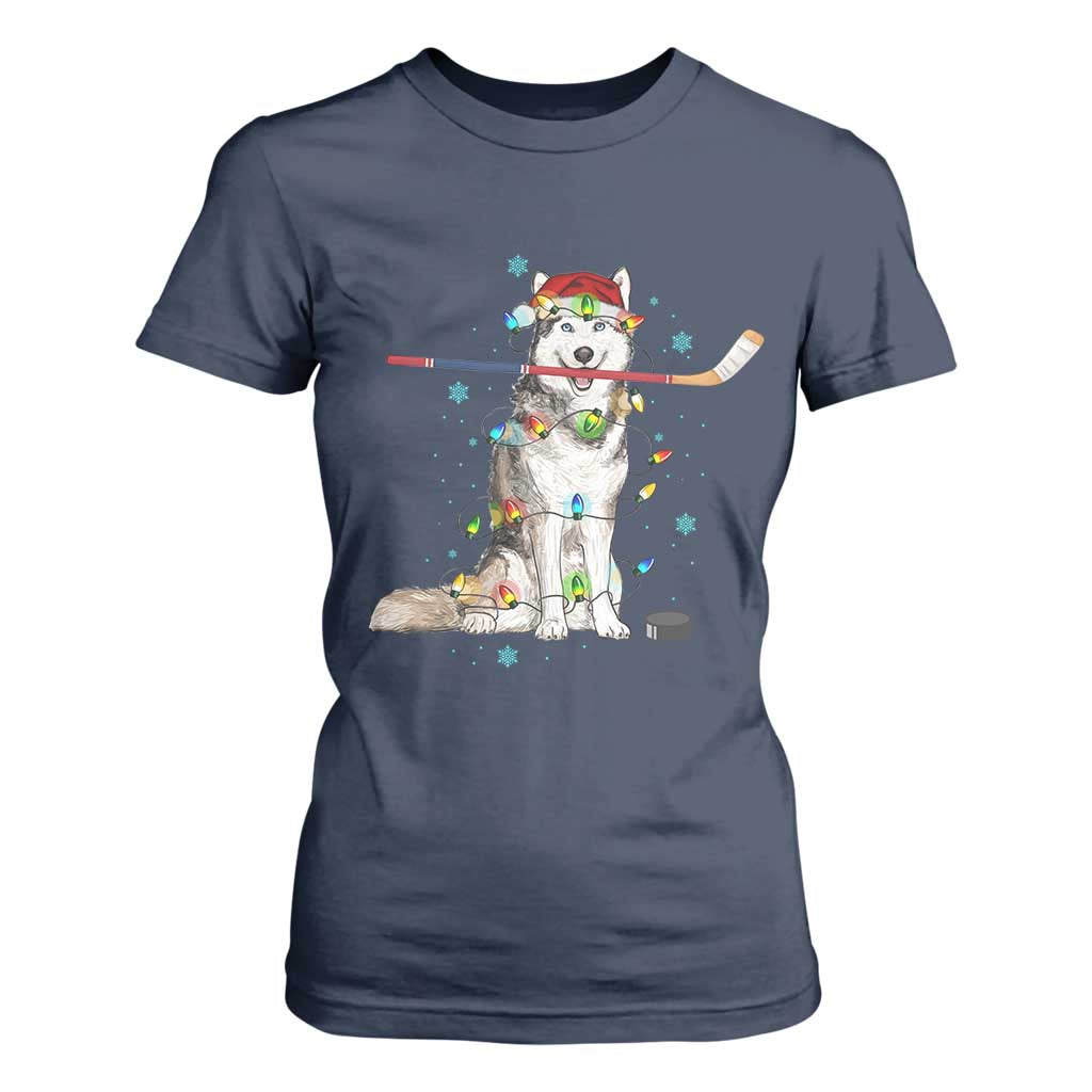 Funny Christmas Husky Ice Hockey Player Holiday Gift T Shirt For Women TS12 Navy Print Your Wear