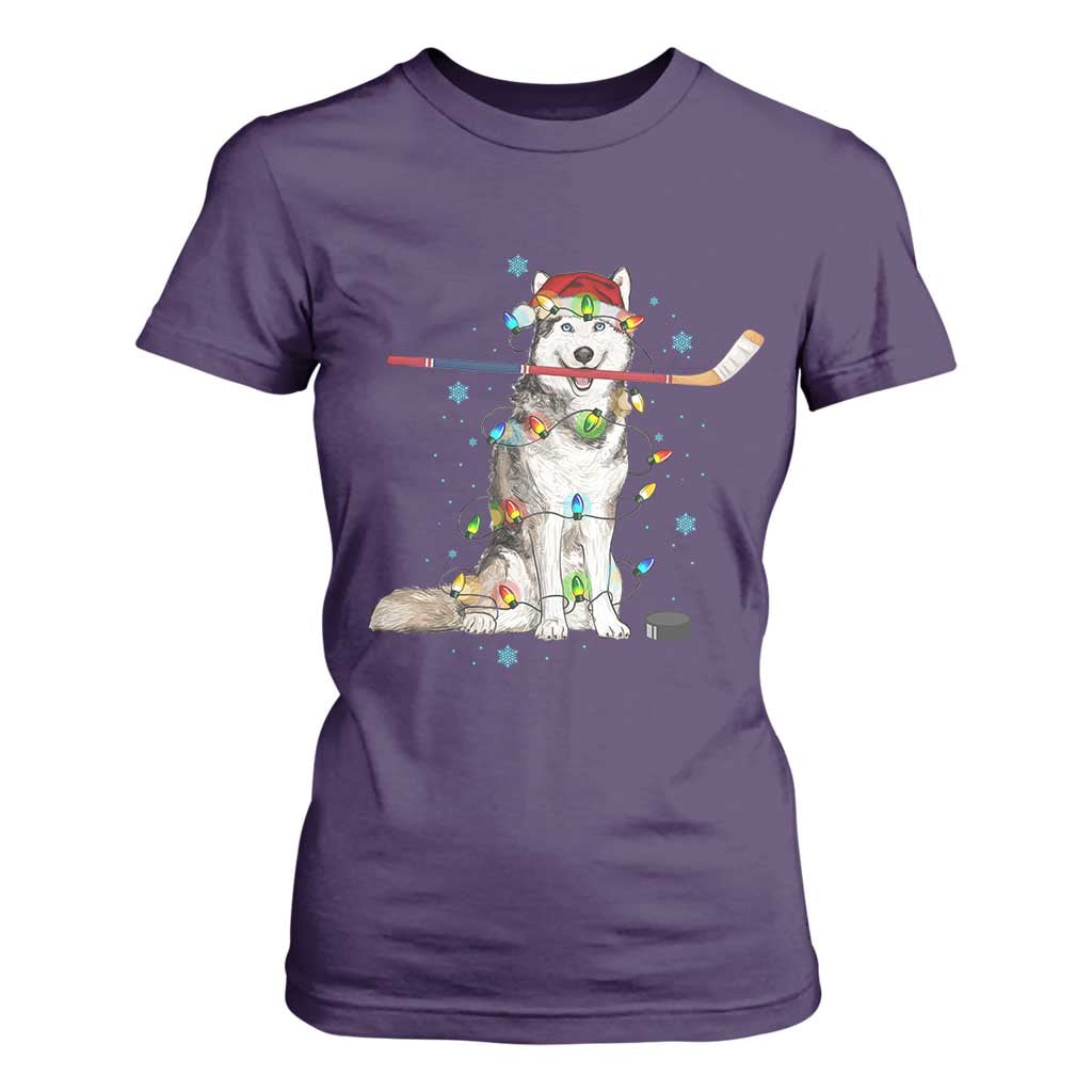 Funny Christmas Husky Ice Hockey Player Holiday Gift T Shirt For Women TS12 Purple Print Your Wear