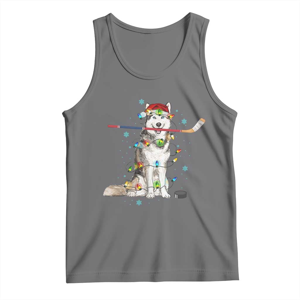 Funny Christmas Husky Ice Hockey Player Holiday Gift Tank Top TS12 Black Heather Print Your Wear