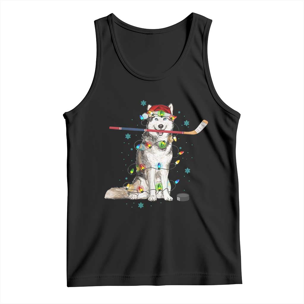 Funny Christmas Husky Ice Hockey Player Holiday Gift Tank Top TS12 Black Print Your Wear