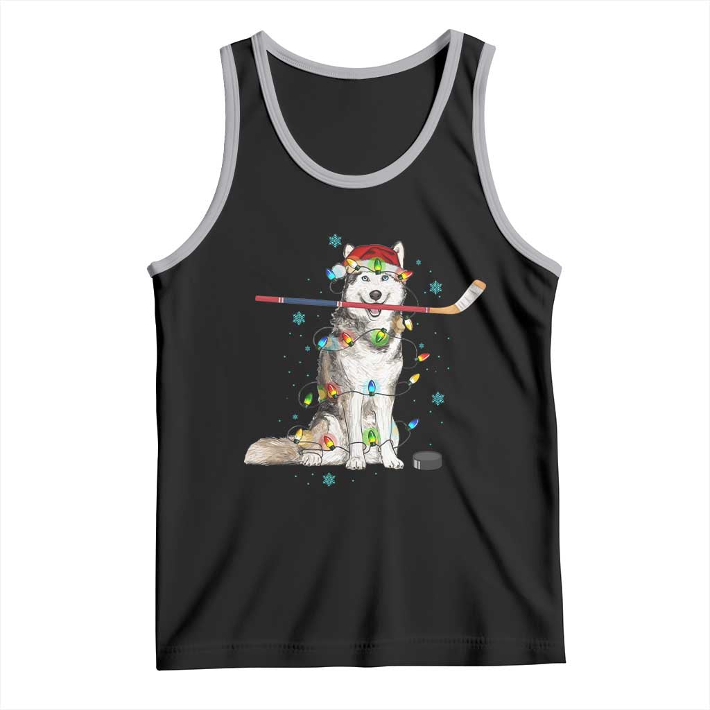 Funny Christmas Husky Ice Hockey Player Holiday Gift Tank Top TS12 Black Athletic Heather Print Your Wear