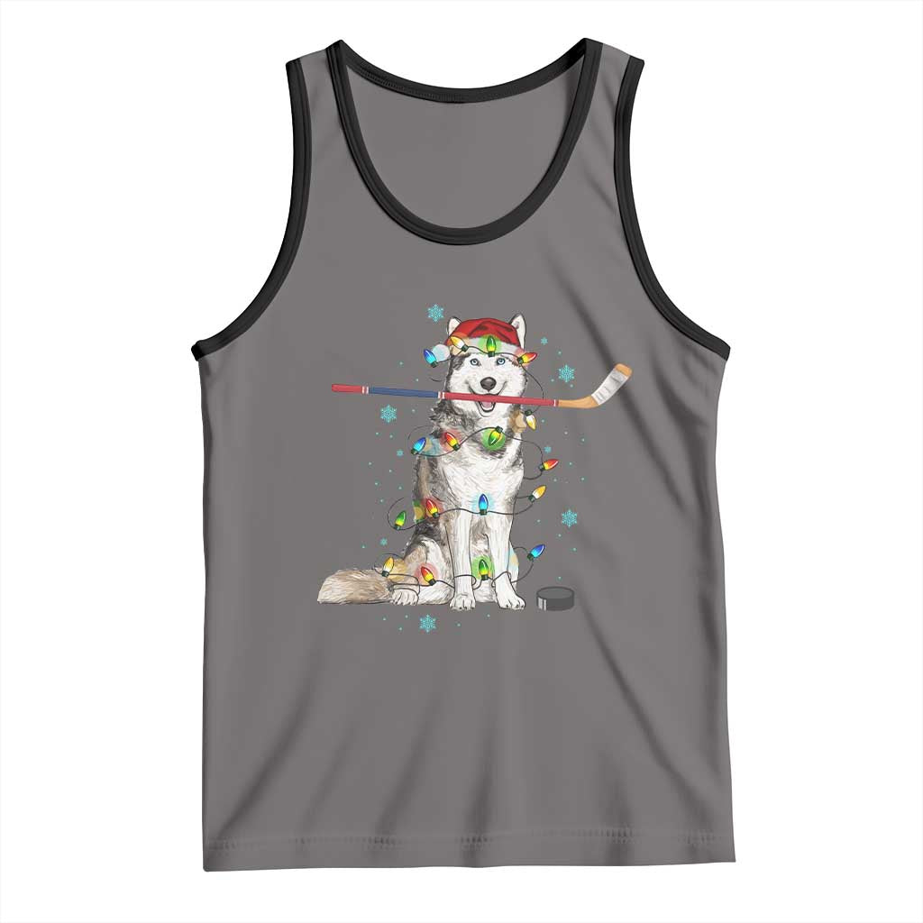 Funny Christmas Husky Ice Hockey Player Holiday Gift Tank Top TS12 Deep Heather Black Print Your Wear