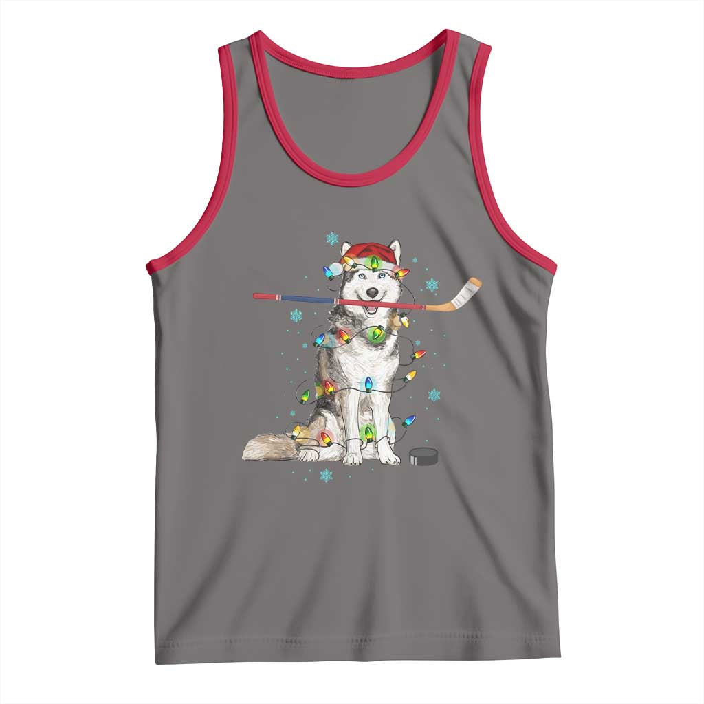 Funny Christmas Husky Ice Hockey Player Holiday Gift Tank Top TS12 Deep Heather Red Print Your Wear