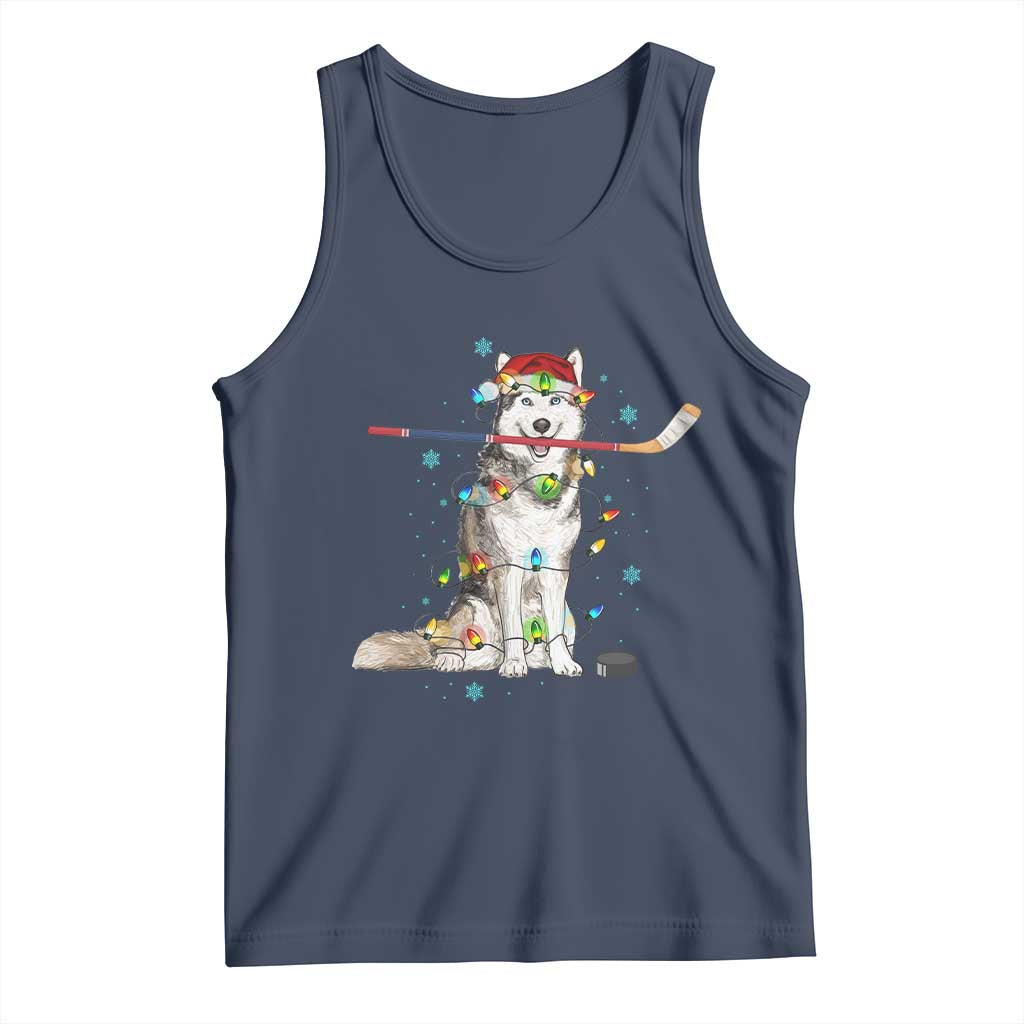 Funny Christmas Husky Ice Hockey Player Holiday Gift Tank Top TS12 Navy Print Your Wear