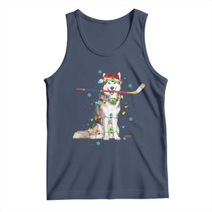 Funny Christmas Husky Ice Hockey Player Holiday Gift Tank Top TS12 Navy Print Your Wear