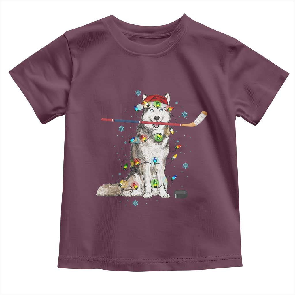 Funny Christmas Husky Ice Hockey Player Holiday Gift Toddler T Shirt TS12 Maroon Print Your Wear